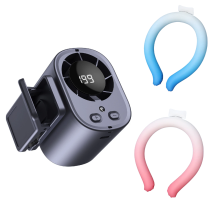 Tragbarer Clip-Ventilator mit Kühlring, wiederaufladbarer Ventilator, dunkelgrau.