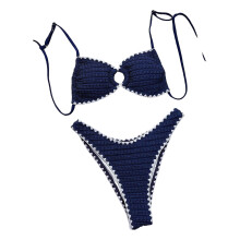 Maillot de bain dos nu pour femmes, avec-Bleu foncé M