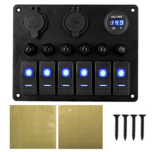 Universal Car RV 6 Panel 12/24V Rocker Panel Voltmeter USB Charger Circuit Breaker Tester Light Toggle C