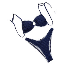 Maillot de bain dos nu pour femmes, avec-Bleu foncé S