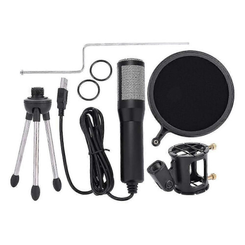 USB Plug Condenser Microphone with Tripod?Stand for Game Chat Studio Recording Computer