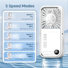 5-in-1 Portable Mini Fan, Foldable Handheld, Neck and Desk Fan with 3000mAh Power Bank, Phone Holder, USB Rechargeable, LED Digital Display for Office