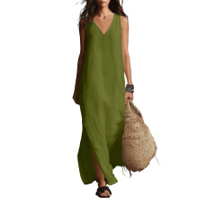2026 V Neck Sleeveless Sundresses Beach Vacation-Green S