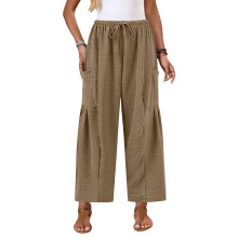 Pantalon large pour femme, décontracté, coupe ample,-Kaki S