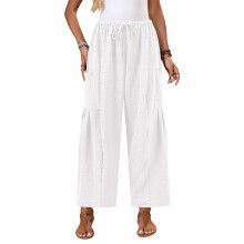 Pantalon large pour femme, décontracté, coupe ample,-Blanc L