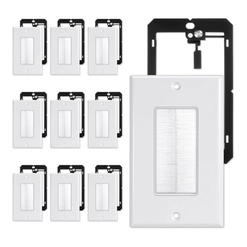 Cable Brush Wall Plate with Low Voltage Mounting Bracket Cable Pass Through Insert Single Gang Wall Cover 1