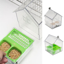 Bird House Feeder Parakeet Feeder Transparent Bath Tub Water Food Dish for Finchs Patio Balcony Fence Garden