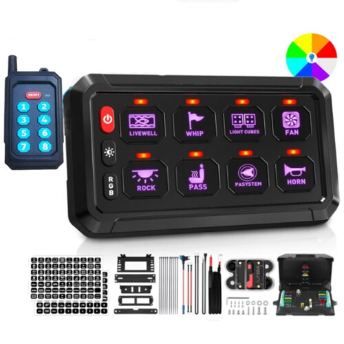 12Gang  Panel with Wireless Remote Control, Circuit Box RGB Colors Toggle  Momentary Circuit Control Relay