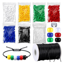 1400Pc Plan Black Red White Yellow Green Clear Beads with 100 Yards Waxed Cotton Thread Cord Christian Teaching Kit