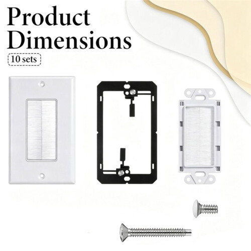 Cable Brush Wall Plate with Low Voltage Mounting Bracket Cable Pass Through Insert Single Gang Wall Cover 1