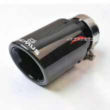 (51-89mm)Suitable 1PC Car Exhaust Tail Pipe Curly Glossy Carbon Fiber Stainless Steel Bevel Edge Black