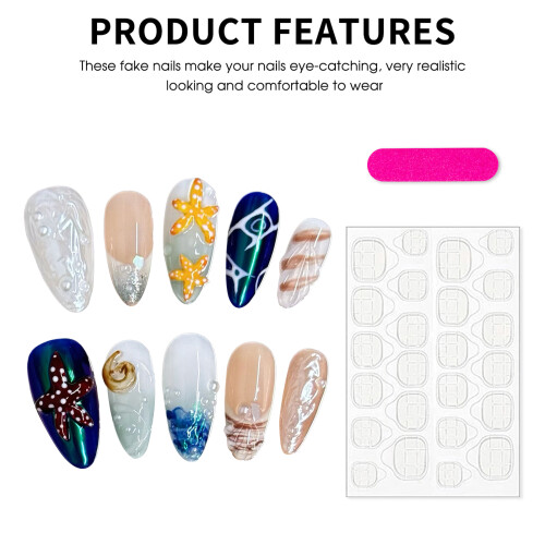 (XS) Ocean Theme French Tip Press On Nails 2