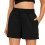 Women's  drawstring pocket athletic shorts, comfortable-Black M 1