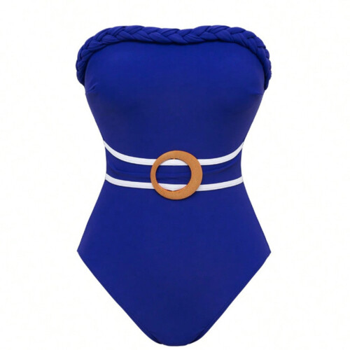 Quick Drying Design Knitted Swimsuit Nylon Texture-Blue XL 2