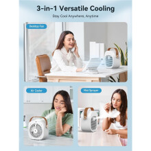 Portable Air Cooler Fan, 4000mAh Rechargeable Mini Cooling Fan with 3-Speed Settings, 5–10H Runtime, Quiet Desk Air Cooler for Home