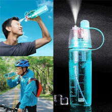 (Blue, 600ml) 600ml Creative Spray Water Bottle, Portable Atomizing Drinking Bottle for Sports Gym Outdoor