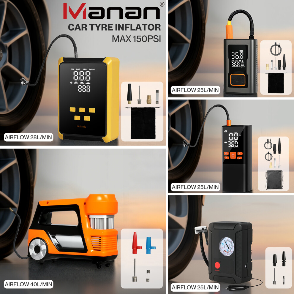 (Cordless Digital) Manan Car Tyre Inflator 150Psi 12V Digital Air Compressor Pump Portable Led 9356877310805