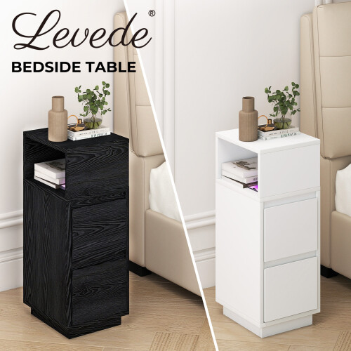 (White) Levede Bedside Table with Drawer Storage
