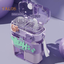 (Purple) 760ml Dual Chamber Water Bottle with Straw Strap Leakproof Portable Drinking Container with Safety Lock for Girls School Outdoor