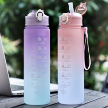 (Frosted black, 750ml) Gradient Frosted Large Capacity Sports Water Bottle with Straw 1500ml Portable Leakproof Outdoor Fitness Water Jug