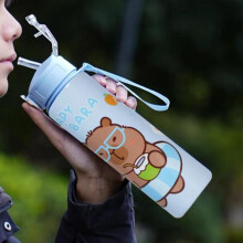 (Blue, 800ML) 700ml Sports Water Bottle Quick Switch One-Touch Lid Portable Outdoor Cup with Straw Built-in Handle Spill-Proof Safe Lock