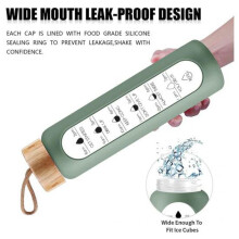 (Black) 1000ML Water Bottle High Borosilicate Wide Mouth Leak Proof Multifunctional Motivational Water Glass with Sleeve for Home