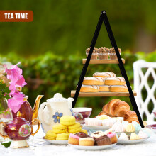 GEEZY 3 Tier Wooden Display Stand Tiered Trays Cake Holder for Afternoon Parties & Tea