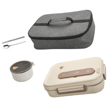 Spacious 6 Part Stainless Steel Insulated Lunch Box Set-Beige1