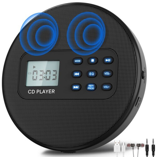 Φορητό CD Player - BYTELIKE - CD - Οθόνη LCD - Στερεοφωνικά ηχεία - Φόρτιση USB