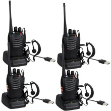 Walkie-talkies, 4 aonad, 16 chainéal, feidhm tóirse, oiriúnach le húsáid lasmuigh, dath dubh