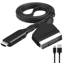 SCART naar HDMI-converter, 1080p, plug-and-play, draagbaar, 1 meter kabel, voor tv's, projectoren en monitoren, zwart