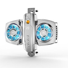 Mobile phone cooler, dual fan, digital display, temperature control, silver
