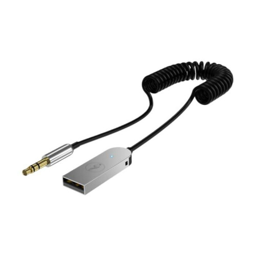 Bluetooth adapter, AUX input, HD audio quality, fast data transfer, hands-free calling, noise reduction, silver