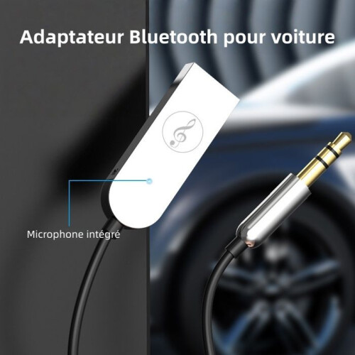 Bluetooth adapter, AUX input, HD audio quality, fast data transfer, hands-free calling, noise reduction, silver 1