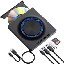 External optical drive, CD/DVD burner, USB 3.0, high-speed transfer, plug and play, black