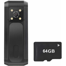 Ceamara gníomhaíochta, 64GB, 1080p, 2MP, 30fps, rothlú 360, cobhsú íomhá, fís oíche, iniompartha, dubh