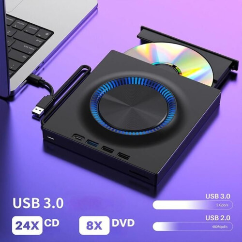 External optical drive, CD/DVD burner, USB 3.0, high-speed transfer, plug and play, black 1