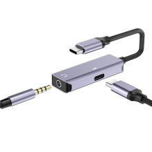 Audioadapter voor muziek, bellen en opnemen, zilverkleurig