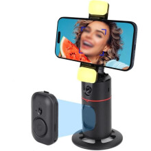 Stabilizzatore per smartphone, fotocamera follow-me, 360, doppia illuminazione, controllo gestuale, nero