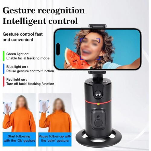 Smartphone stabilizer, follow-me camera, 360, dual lighting, gesture control, black 2
