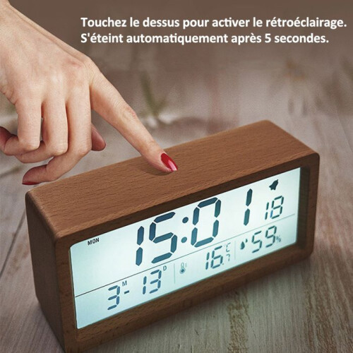 Ψηφιακό ξυπνητήρι από μασίφ ξύλο - Οθόνη LCD - Ψηφιακό ξυπνητήρι με ένδειξη θε 1