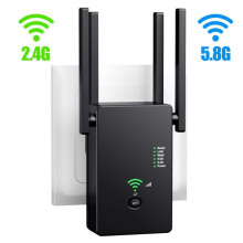 WiFi-repeater/signaalversterker, 1200 Mbps, 3 toegangsmodi, stabiele verbinding, draagbaar, zwart
