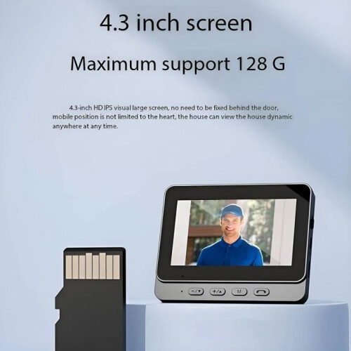 Κουδούνι θυροτηλεόρασης, 64GB, 0,3 megapixel, οθόνη HD 4,3 ιντσών, αμφίδρομο θυροτηλέφω 2
