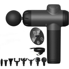 Massage gun, fascia gun, LED digital display, 8 interchangeable heads, muscle relaxation, black