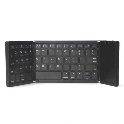 Portable foldable Bluetooth keyboard with touchpad, ergonomic design, for phones and tablets, black