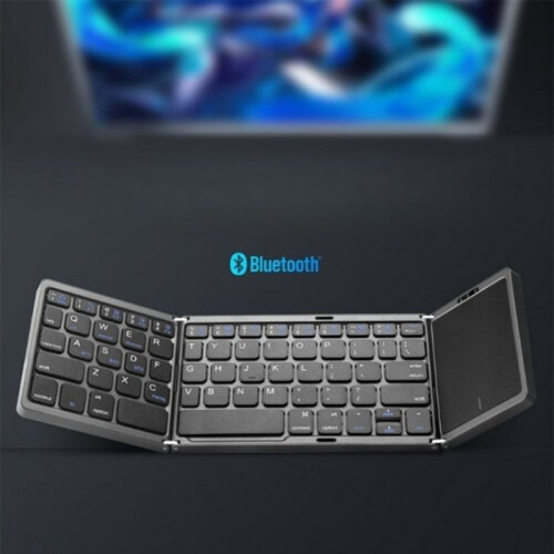 Portable foldable Bluetooth keyboard with touchpad, ergonomic design, for phones and tablets, black 1