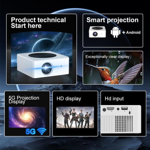 Προβολέας, 4K UHD, WiFi 6, Android 13, για οικιακό κινηματογράφο, λευκό 2