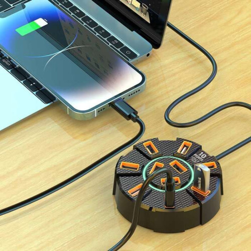 Διανομέας, 10 θύρες USB, καλώδιο 1,2 μέτρων, φωτισμός RGB, ευρεία συμβατότητα, plug and p 2