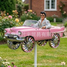 (Pink pig) Metal Motorcycle Wind Spinner Garden Decoration Weatherproof Outdoor Art Rotating Sculpture for Yard Patio