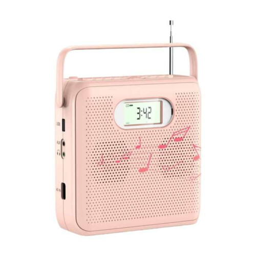 CD player, Bluetooth, ποιότητα ήχου Hi-Fi, 4 λειτουργίες αναπαραγωγής, AUX/USB, φορητό, ροζ